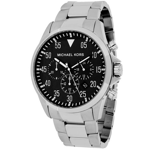 Michael Kors MK8413 Michael Kors Mens Gage Silver Band Black Dial